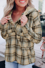 Load image into Gallery viewer, Khaki Plaid Button Neck Pocketed Pullover Hoodie
