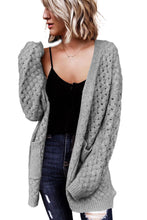 Load image into Gallery viewer, Gray Open Front Woven Texture Knitted Cardigan with Pockets
