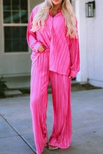 Load image into Gallery viewer, Rose Pleated Long Sleeve Shirt and Wide-Leg Pants Set
