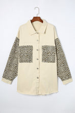 Load image into Gallery viewer, Apricot Plus Size Leopard Sleeve Raw Hem Denim Jacket
