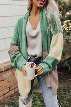 Load image into Gallery viewer, Green Colorblock Draped Open Front Chunky Cardigan
