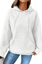 Load image into Gallery viewer, White Lattice Textured Kangaroo Pocket Drawstring Hoodie
