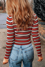 Load image into Gallery viewer, Striped Print Ribbed Knit Slim Fit Top
