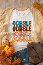 Load image into Gallery viewer, White Glittering GOBBLE Graphic Crewneck Thanksgiving T Shirt
