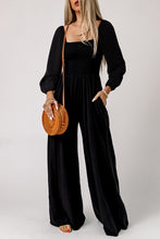 Load image into Gallery viewer, Black Smocked Square Neck Long Sleeve Wide Leg Jumpsuit
