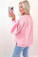 Load image into Gallery viewer, Light Pink Embroidered Bow Lantern Sleeve Oversized Pullover Sweatshirt
