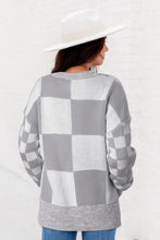 Load image into Gallery viewer, Medium Grey Checkered Print Drop Shoulder Sweater
