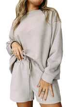 Load image into Gallery viewer, Textured Long Sleeve Top and Drawstring Shorts Set
