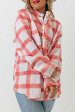 Load image into Gallery viewer, Pink Plus Size Tunic Plaid Sherpa Henley Sweatshirt
