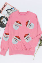 Load image into Gallery viewer, Pink Sequined Santa Clause Graphic Split Sweatshirt
