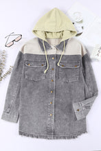 Load image into Gallery viewer, Gray Color Block Button Down Hooded Corduroy Jacket
