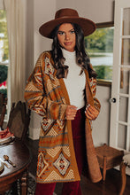 Load image into Gallery viewer, Brown Aztec Geometric Knit Open Front Cardigan
