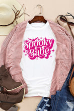 Load image into Gallery viewer, White Spooky Babe Bat Print Halloween Crewneck T Shirt
