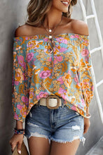 Load image into Gallery viewer, Blue Frilled Off Shoulder Floral Blouse
