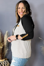 Load image into Gallery viewer, Black Striped Raglan Sleeve Buttoned Pocket Plus Size Hoodie
