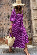 Load image into Gallery viewer, Purple Boho Printed Puff Sleeve Maxi Dress
