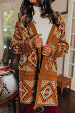 Load image into Gallery viewer, Brown Aztec Geometric Knit Open Front Cardigan
