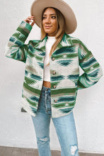 Load image into Gallery viewer, Blackish Green Aztec Print Button Up Long Sleeve Jacket
