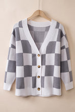 Load image into Gallery viewer, Gray Contrast Checkered Print Button Up Sweater Cardigan
