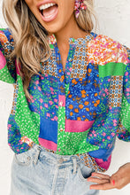 Load image into Gallery viewer, Multicolor Floral Patchwork Print Buttoned Puff Sleeve Shirt
