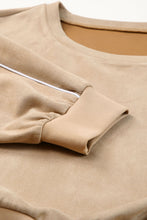 Load image into Gallery viewer, Khaki Piping Trim Long Sleeve Terry Shorts Set
