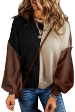 Load image into Gallery viewer, Chicory Coffee Color Block Exposed Seam Loose Fit Sweater
