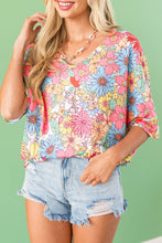 Load image into Gallery viewer, Multicolor Floral Print V Neck Half Sleeve Blouse
