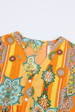 Load image into Gallery viewer, Orange Boho Geometric Print Buttoned V Neck Mini Dress
