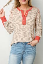 Load image into Gallery viewer, White Irregular Pin Stripe Colorblock Henley Top
