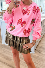 Load image into Gallery viewer, Bonbon Sequin Bowknot Patched Graphic Christmas Sweatshirt
