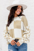 Load image into Gallery viewer, Flaxen Checkered Print Drop Shoulder Sweater
