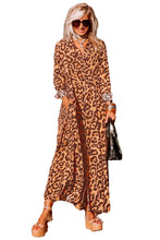 Load image into Gallery viewer, Leopard Button-Up Long Sleeve Maxi Dress
