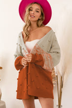 Load image into Gallery viewer, Brown Pompom Color Block Open Front Cardigan
