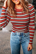 Load image into Gallery viewer, Striped Print Ribbed Knit Slim Fit Top
