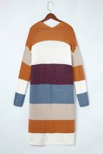 Load image into Gallery viewer, Multicolor Colorblock Open Front Long Knit Cardigan
