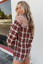 Load image into Gallery viewer, Red Floral Plaid Mixed Print Bishop Sleeve Patchwork Top
