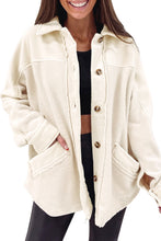 Load image into Gallery viewer, Beige Button-Up Stitching Pocket Raw Hem Shacket
