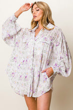 Load image into Gallery viewer, Purple Floral Print Pleated Flap Pocket Shirt
