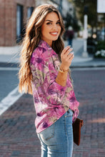 Load image into Gallery viewer, Purple Floral Print Button Up Puff Sleeve Shirt
