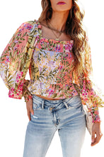 Load image into Gallery viewer, Multicolor Smocked Floral Frilled Trim Square Neck Blouse
