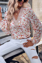 Load image into Gallery viewer, White Floral Long Sleeve Lace V-Neck Blouse
