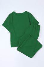 Load image into Gallery viewer, Dark Green Textured Loose Fit T Shirt and Drawstring Pants Set
