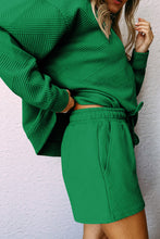 Load image into Gallery viewer, Green Textured Long Sleeve Top and Drawstring Shorts Set
