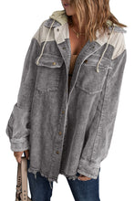 Load image into Gallery viewer, Gray Color Block Button Down Hooded Corduroy Jacket
