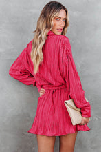 Load image into Gallery viewer, Rose Pleated Buckle Belt Drop Shoulder Shirt Mini Dress
