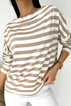 Load image into Gallery viewer, Khaki Striped Boat Neck Long Sleeve Top
