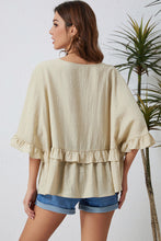 Load image into Gallery viewer, V Neck Draped Batwing Sleeve Ruffle Top
