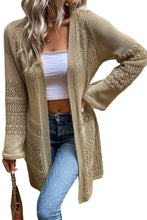 Load image into Gallery viewer, Khaki Pointelle Knit Open Front Cardigan
