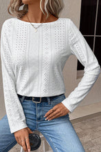 Load image into Gallery viewer, White Floral Lace Splicing Eyelet Long Sleeve Top
