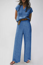 Load image into Gallery viewer, Sky Blue Knitted V Neck Sweater and Casual Pants Set
